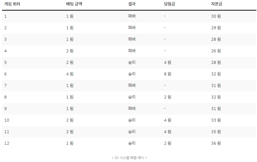 31시스템 베팅 예시